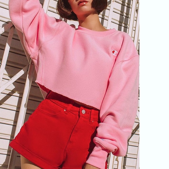 pink cropped champion sweatshirt